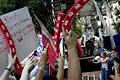 pro-bush and anti-bush demonstrators in msnbc audience, herald square, nyc, august 2004