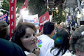 pro-bush and anti-bush demonstrators in msnbc audience, herald square, nyc, august 2004