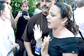 anti-bush protesters ejected from msnbc taping audience. equally loud pro-bush supporters were permitted to stay, herald square, nyc, august 2004