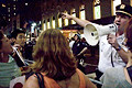 police clearing corner of  protesters, media, onlookers, herald square, nyc, august 2004