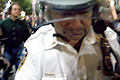 police clearing corner of  protesters, media, onlookers, herald square, nyc, august 2004