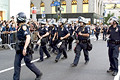 police locking down and freezing pedestrian traffic, herald square, nyc, august 2004