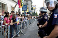 police locking down and freezing pedestrian traffic, herald square, nyc, august 2004