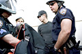 police search, herald square, nyc, august 2004