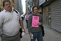 pink slip protest, broadway & park row, nyc, september 2004