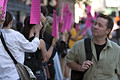 pink slip protest, broadway & park row, nyc, september 2004