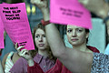 pink slip protest, broadway & park row, nyc, september 2004