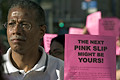 pink slip protest, broadway & city hall park, nyc, september 2004