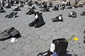 shoes representing confirmed civilians & military deaths in iraq, union square, nyc, september 2004