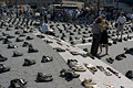 shoes representing confirmed civilians & military deaths in iraq, union square, nyc, september 2004