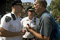 police, evangelist, union square, nyc, september 2004