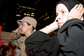 speak no evil, hear no evil, rally against corporate controlled media, 6th avenue at the fox news building, nyc, september 2004