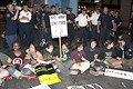 protesters refusing to move, protest during bush's nomination acceptance speech, 8th avenue & 30th street, nyc, september 2004